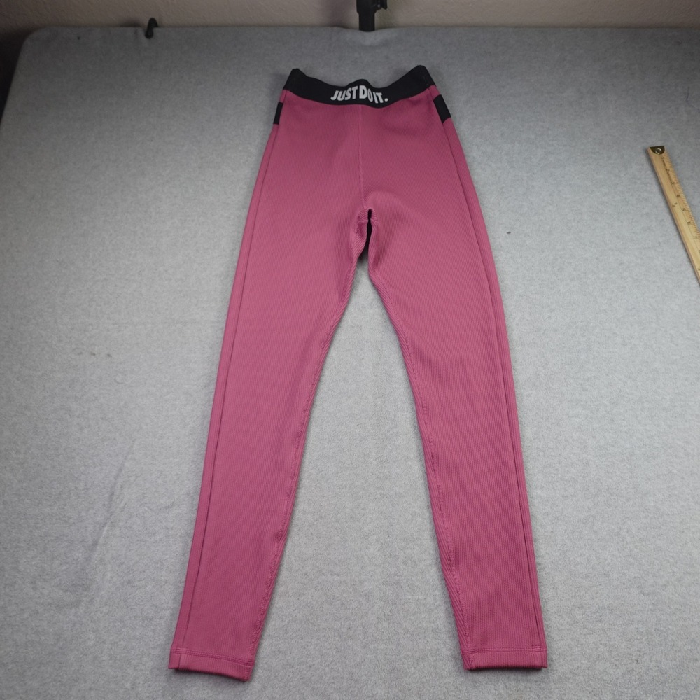 Nike Leggings Womens XS Pink Sporty Ribbed Criss-Cross Just Do It Activewear